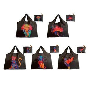 5 Reusable XL Shopping Bags –Alebrijes Design – Eco-Friendly, Foldable, Washable